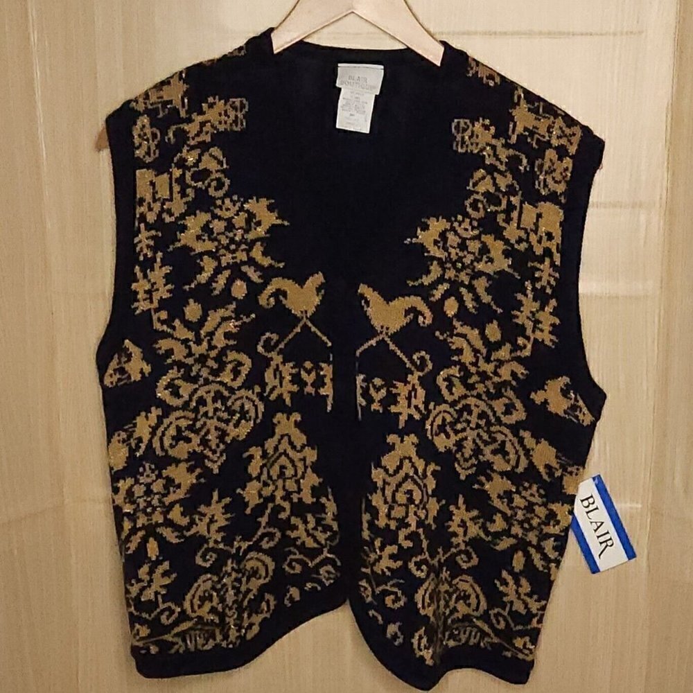 Blair Boutique Vintage New Navy Blue Gold Sweater Vest XL